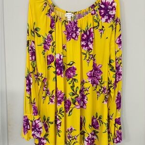 Floral Yellow and Purple Blouse